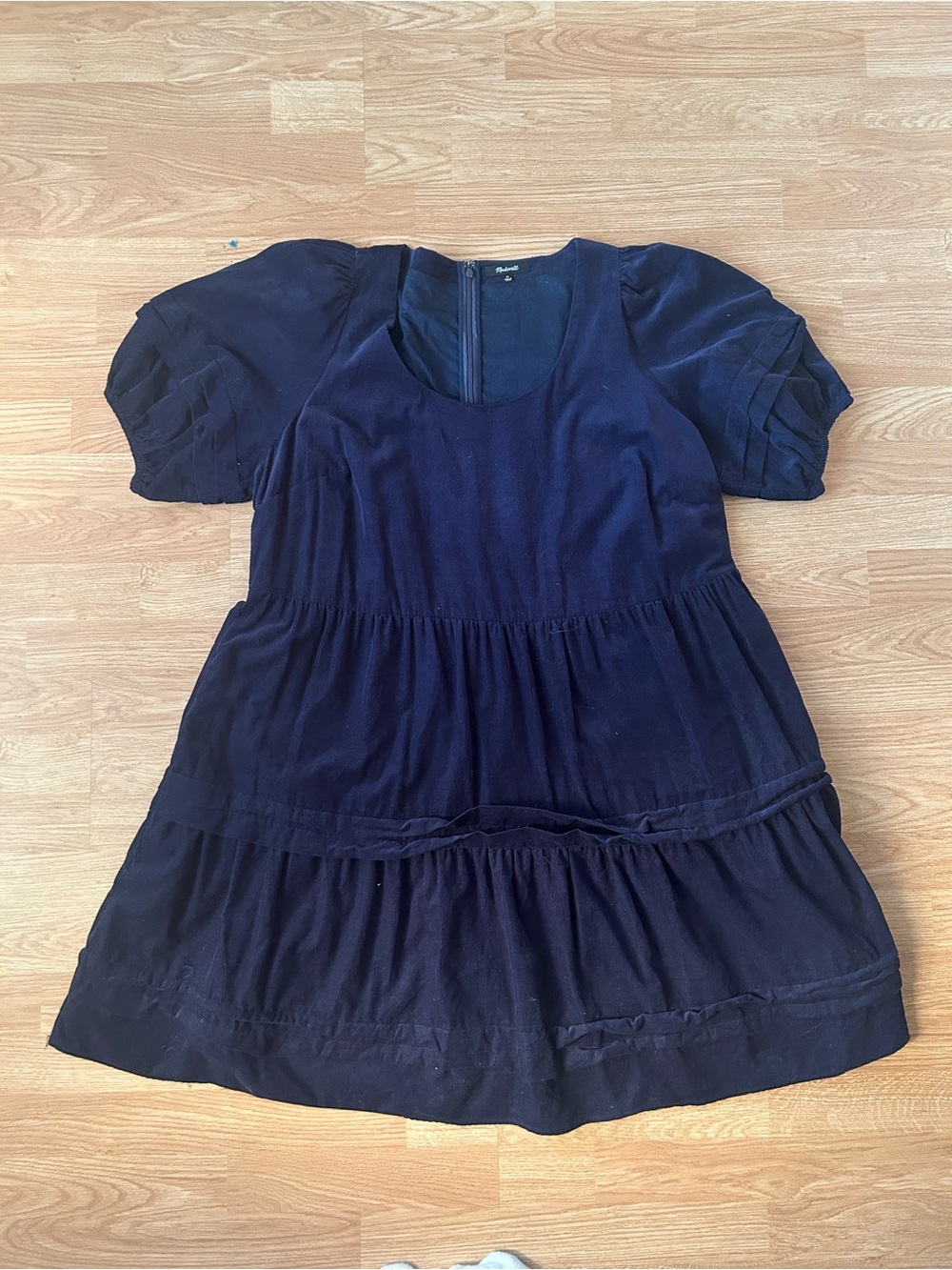Madewell Dark Navy Tiered Puff Sleeve Mini Dress